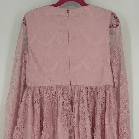Bardot Junior Size 10 Popourri Gertrude Lace Dress Scallop Hem Long Sleeve O3-8 - Picture 6 of 10